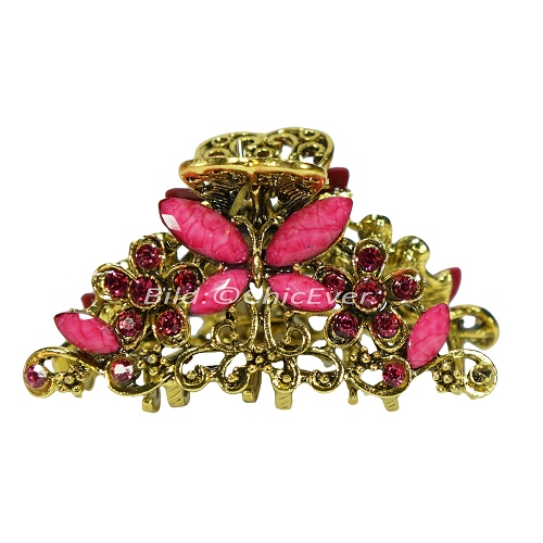Haargreifer Schmetterling Haarkneifer Haarklammer Metall & Strass rosa/pink gold 8189 - zum Schließen ins Bild klicken